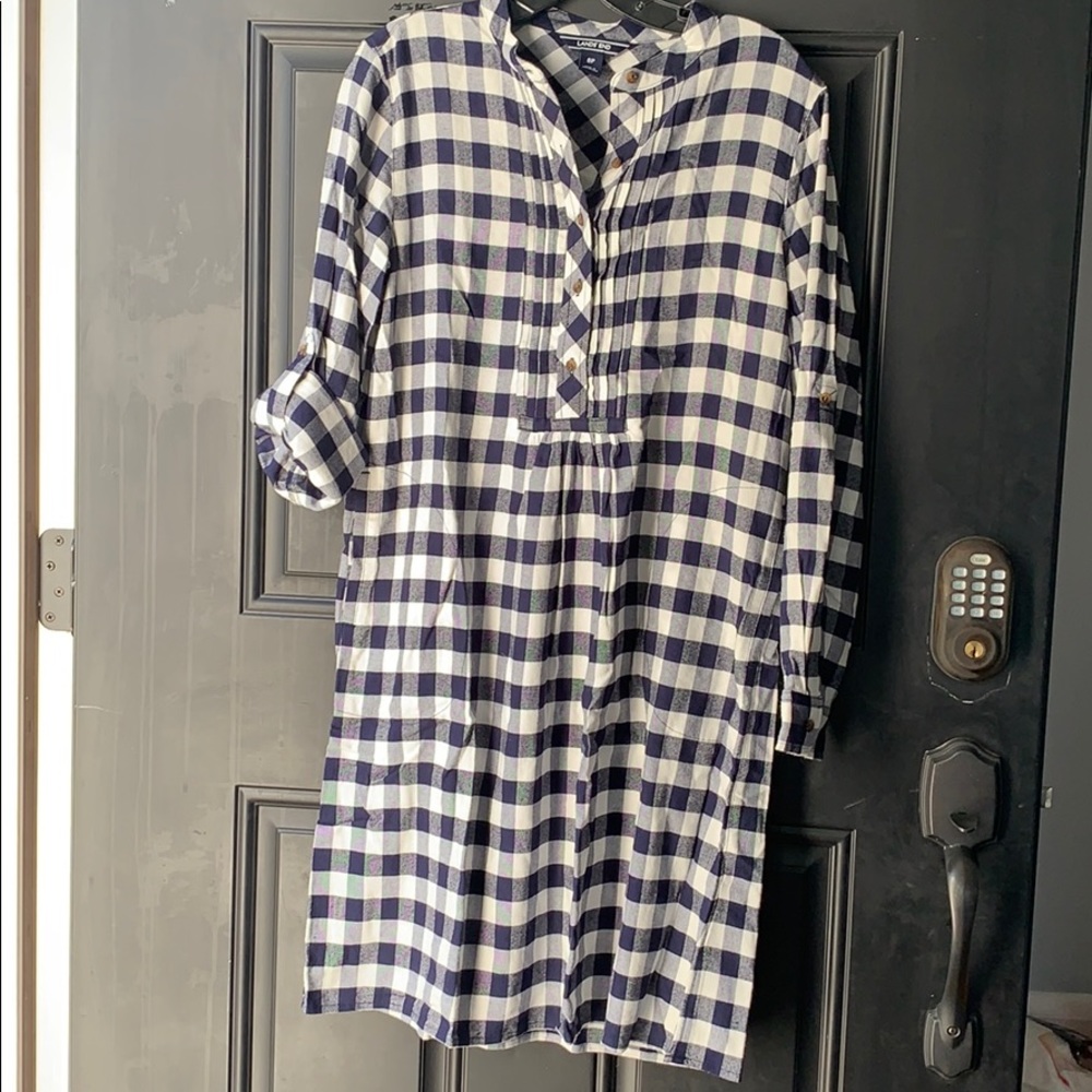 Lands end blue plaid flannel dress